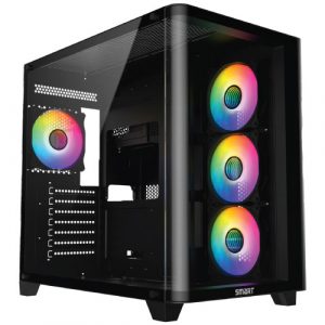 SMART A400B CURVED TEMPERED GLASS MID TOWER ATX BLACK CASE WITH 4 ARGB FAN WITHOUT PSU